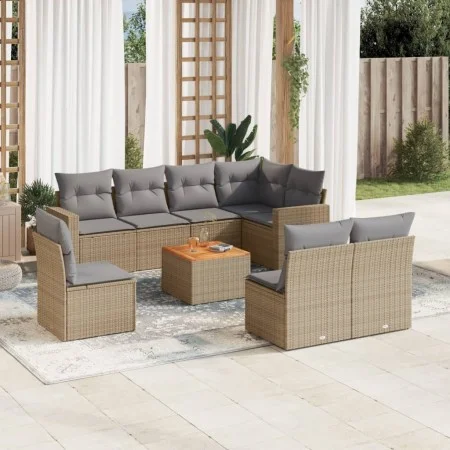 Gartensofagarnitur mit beigen Kissen, 9-teilig, aus PE-Rattan-Mischung. von , Gartensets - Ref: Foro24-3256493, Preis: 578,57...