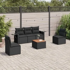 Set de sofás de jardín 6 piezas y cojines ratán sintético negro by , Garden sets - Ref: Foro24-3256832, Price: 379,43 €, Disc...