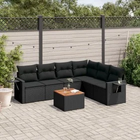 Set de comedor de jardín 7 pzas y cojines ratán sintético negro by , Garden sets - Ref: Foro24-3256909, Price: 459,90 €, Disc...