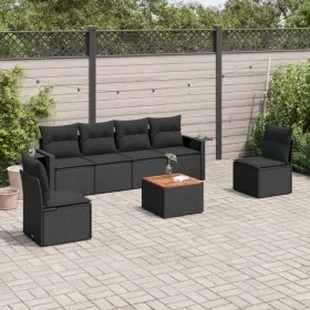 Set de comedor de jardín 7 pzas y cojines ratán sintético negro by , Garden sets - Ref: Foro24-3256839, Price: 436,46 €, Disc...