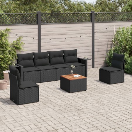 Garten-Essgruppe 7-teilig mit schwarzen Polstern aus synthetischem Rattan von , Gartensets - Ref: Foro24-3256839, Preis: 435,...