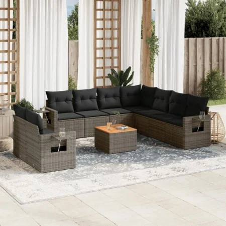 Gartensofa-Set, 10-teilig, mit grauen Polstern aus synthetischem Rattan von , Gartensets - Ref: Foro24-3256963, Preis: 643,43...