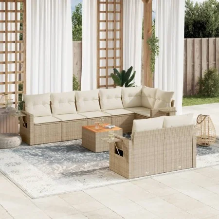 Set de sofás de jardín 9 pzas con cojines ratán sintético beige by , Garden sets - Ref: Foro24-3256982, Price: 706,69 €, Disc...