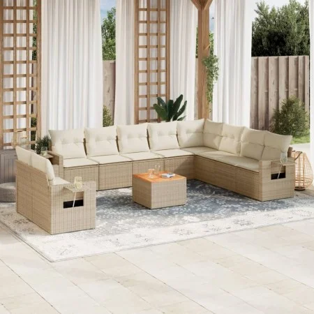 Set de sofás de jardín 11pzas con cojines ratán sintético beige by , Garden sets - Ref: Foro24-3256968, Price: 814,40 €, Disc...