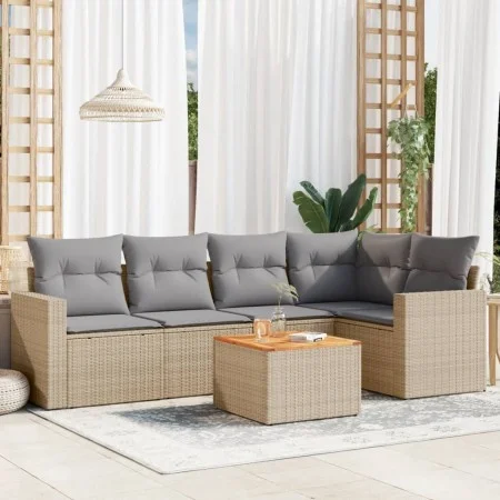Juego de sofás jardín con cojines beige mezcla 6 pzas ratán PE de , Conjuntos de jardín - Ref: Foro24-3256885, Precio: 420,75...