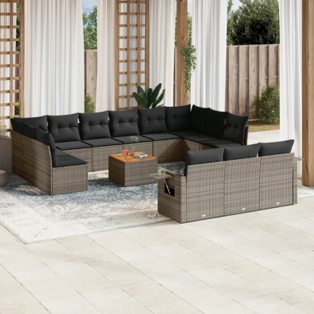 Set de sofás de jardín 14 pzas con cojines ratán sintético gris by , Garden sets - Ref: Foro24-3257138, Price: 834,57 €, Disc...