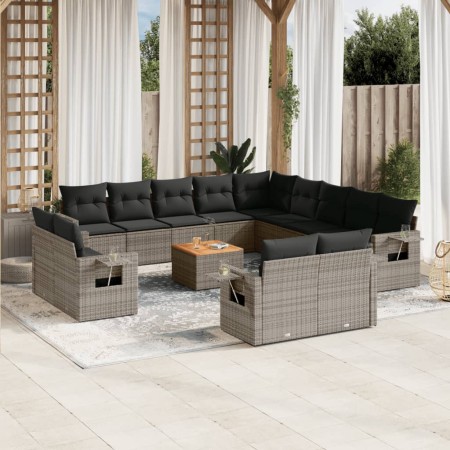Gartensofa-Set, 14-teilig, mit grauen Polstern aus synthetischem Rattan von , Gartensets - Ref: Foro24-3257173, Preis: 982,75...