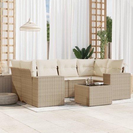 Set sofás de jardín 7 piezas y cojines ratán sintético beige by , Garden sets - Ref: Foro24-3254655, Price: 540,54 €, Discoun...