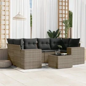7-teiliges Gartensofa-Set mit grauen PE-Rattan-Kissen. von , Gartensets - Ref: Foro24-3254657, Preis: 460,63 €, Rabatt: %
