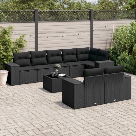 8-teiliges Gartensofa-Set und Kissen aus schwarzem Kunststoff-Rattan. von , Gartensets - Ref: Foro24-3255162, Preis: 639,50 €...