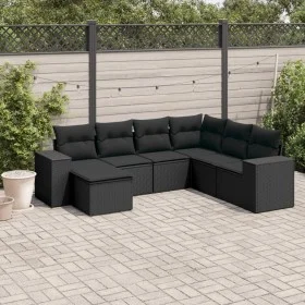 Set de comedor de jardín 7 pzas y cojines ratán sintético negro by , Garden sets - Ref: Foro24-3255232, Price: 460,88 €, Disc...