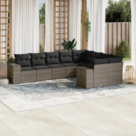 Gartenmöbel-Set 9-teilig mit grauen Polstern aus synthetischem Rattan von , Gartensets - Ref: Foro24-3255377, Preis: 574,58 €...
