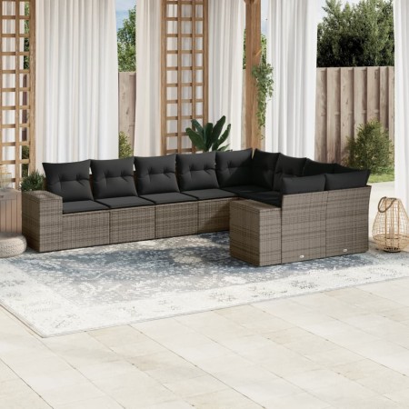Set de muebles de jardín 9 pzas y cojines ratán sintético gris by , Garden sets - Ref: Foro24-3255377, Price: 582,89 €, Disco...