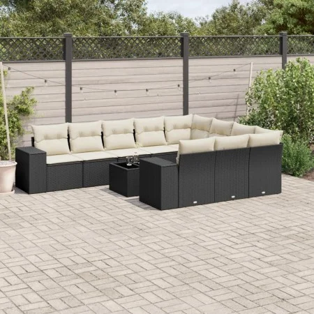 Set de sofás de jardín 11 pzas y cojines ratán sintético negro by , Garden sets - Ref: Foro24-3255433, Price: 657,74 €, Disco...