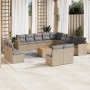 Gartensofa-Set, 14-teilig, mit Kissen aus beigem Kunst-Rattan-Mix. von , Gartensets - Ref: Foro24-3226493, Preis: 814,80 €, R...
