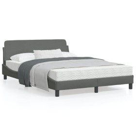 Bed frame with dark gray fabric headboard 140x200 cm by , Beds and slatted bases - Ref: Foro24-373186, Price: 144,91 €, Disco...