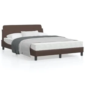 Brown synthetic leather headboard bed frame 140x200 cm by , Beds and slatted bases - Ref: Foro24-373200, Price: 175,26 €, Dis...