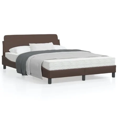 Estructura de cama cabecero cuero sintético marrón 140x200 cm de , Camas y somieres - Ref: Foro24-373200, Precio: 175,26 €, D...