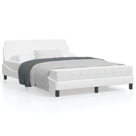 Bed frame with white synthetic leather headboard 120x200 cm by , Beds and slatted bases - Ref: Foro24-373159, Price: 148,66 €...