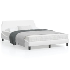 Bettgestell mit Kopfteil aus weißem Kunstleder, 140 x 200 cm von , Betten und Lattenroste - Ref: Foro24-373199, Preis: 178,25...