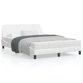 Estructura de cama cabecero cuero sintético blanco 140x200 cm de , Camas y somieres - Ref: Foro24-373199, Precio: 174,55 €, D...