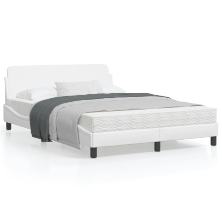 White synthetic leather headboard bed frame 140x200 cm by , Beds and slatted bases - Ref: Foro24-373199, Price: 178,10 €, Dis...