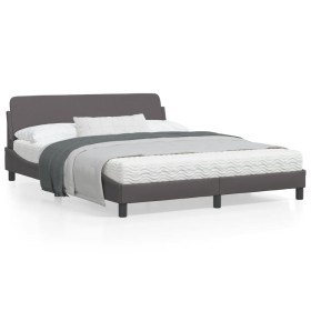Bed frame with gray synthetic leather headboard 160x200cm by , Beds and slatted bases - Ref: Foro24-373221, Price: 181,31 €, ...