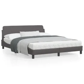 Bed frame with gray synthetic leather headboard 160x200cm by , Beds and slatted bases - Ref: Foro24-373221, Price: 179,24 €, ...