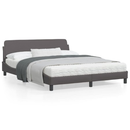 Bed frame with gray synthetic leather headboard 160x200cm by , Beds and slatted bases - Ref: Foro24-373221, Price: 181,31 €, ...