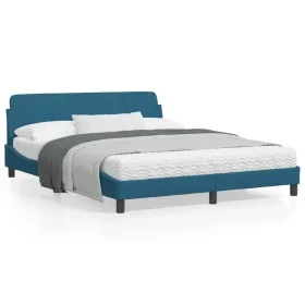 Bettgestell mit blauem Samtkopfteil 160x200 cm von , Betten und Lattenroste - Ref: Foro24-373216, Preis: 150,91 €, Rabatt: %