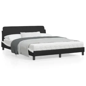 Black white synthetic leather headboard bed frame 160x200cm by , Beds and slatted bases - Ref: Foro24-373223, Price: 173,99 €...