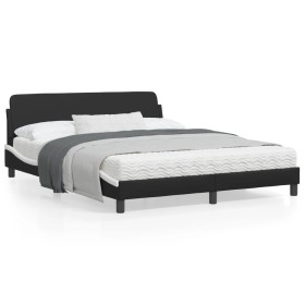 Estructura cama cabecero cuero sintético negro blanco 160x200cm