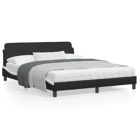 Estructura cama cabecero cuero sintético negro blanco 160x200cm de , Camas y somieres - Ref: Foro24-373223, Precio: 173,94 €,...