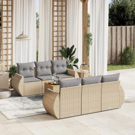 Gartensofagarnitur 7-teilig mit Kissen aus synthetischem Rattan in Beige. von , Gartensets - Ref: Foro24-3257228, Preis: 512,...