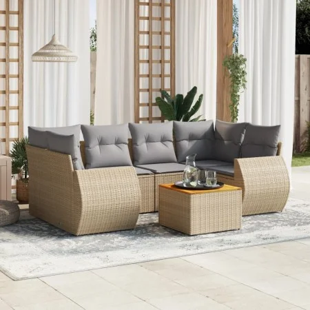 Gartensofagarnitur 7-teilig mit Kissen aus synthetischem Rattan in Beige. von , Gartensets - Ref: Foro24-3257235, Preis: 476,...
