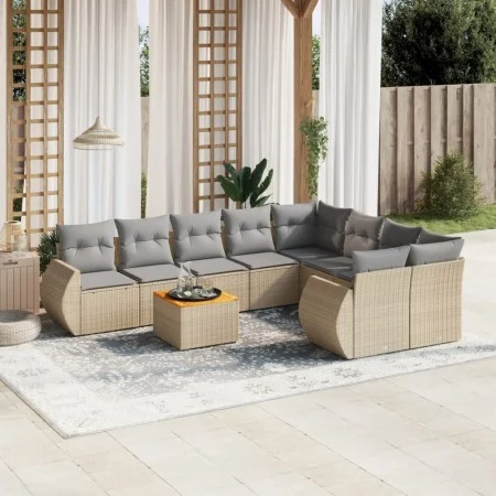 Set de sofás de jardín 9 pzas con cojines ratán sintético beige by , Garden sets - Ref: Foro24-3257263, Price: 610,63 €, Disc...
