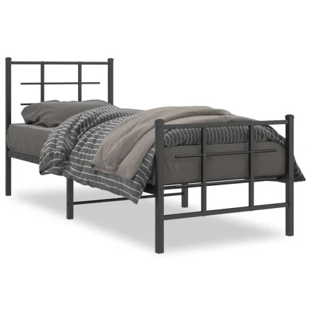 Bed frame with headboard and black metal footboard 75x190 cm by , Beds and slatted bases - Ref: Foro24-355569, Price: 62,41 €...