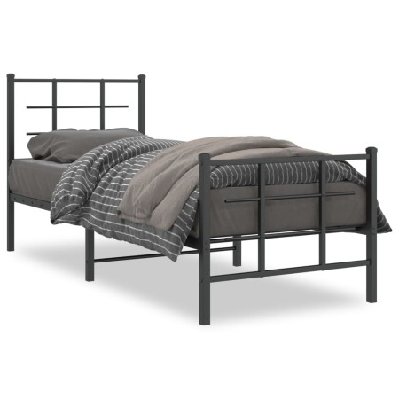 Bettgestell mit Kopfteil und schwarzem Metallfußteil 75x190 cm von , Betten und Lattenroste - Ref: Foro24-355569, Preis: 63,3...