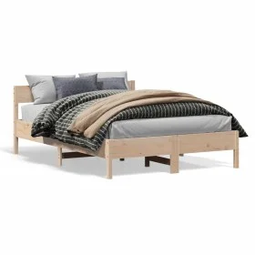 Bed frame with solid pine wood headboard 120x190 cm by , Beds and slatted bases - Ref: Foro24-842774, Price: 107,38 €, Discou...