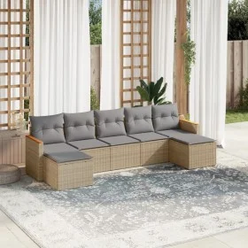 Gartensofa-Set mit beigem Kissenmix, 7-teilig aus PE-Rattan von , Gartensets - Ref: Foro24-3226234, Preis: 385,52 €, Rabatt: %