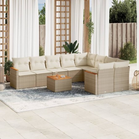 Gartensofa-Set mit beigen Kissen, 10-teilig, synthetisches Rattan von , Gartensets - Ref: Foro24-3226310, Preis: 610,47 €, Ra...