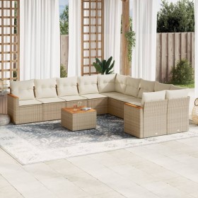 Set de sofás de jardín 11pzas con cojines ratán sintético beige