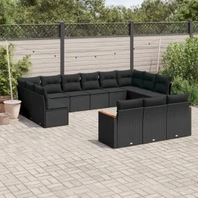 Garden sofa and cushion set 13 pieces black synthetic rattan by , Garden sets - Ref: Foro24-3226454, Price: 852,77 €, Discoun...