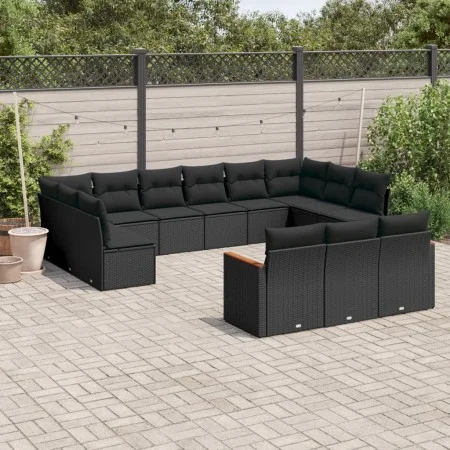 Garden sofa and cushion set 13 pieces black synthetic rattan by , Garden sets - Ref: Foro24-3226454, Price: 852,77 €, Discoun...