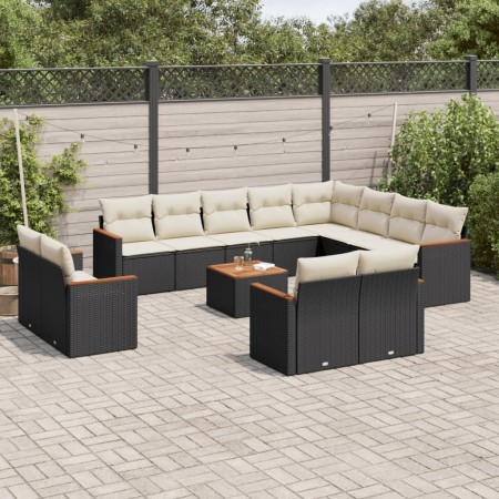 Garden sofa and cushion set 13 pieces black synthetic rattan by , Garden sets - Ref: Foro24-3226518, Price: 774,44 €, Discoun...