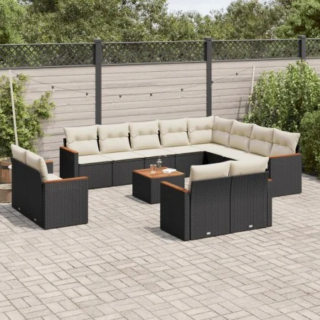 Garden sofa and cushion set 13 pieces black synthetic rattan by , Garden sets - Ref: Foro24-3226518, Price: 815,08 €, Discoun...