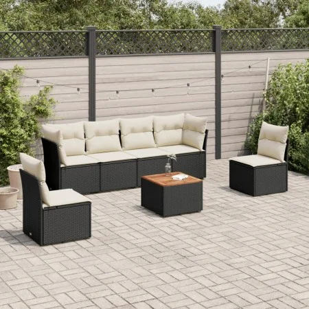 Set de comedor de jardín 7 pzas y cojines ratán sintético negro de , Conjuntos de jardín - Ref: Foro24-3255881, Precio: 385,2...