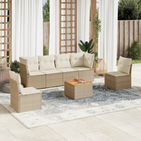 7-teiliges Gartensofa-Set und beigefarbene synthetische Rattankissen von , Gartensets - Ref: Foro24-3255883, Preis: 464,85 €,...