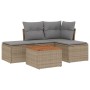 Gartensofa-Set mit beigem Kissenmix, 5-teilig aus PE-Rattan von , Gartensets - Ref: Foro24-3255919, Preis: 289,69 €, Rabatt: %