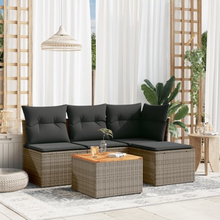 Gartensofa-Set mit Kissen, 5-teilig, graues synthetisches Rattan von , Gartensets - Ref: Foro24-3255927, Preis: 289,11 €, Rab...